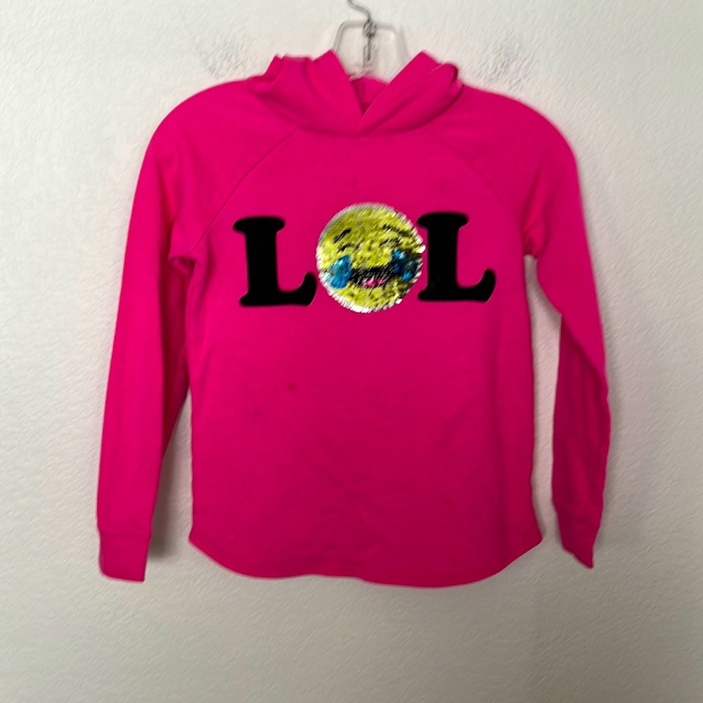 SPARKLY LOL EMOJI REVERSIBLE JUSTICE HOODIE PINK GIRLS SIZE 10 GREAT CONDITION!